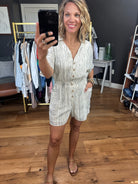 Out of the Office Striped Pocket Romper - Ecru-Rompers-Fate-Anna Kaytes Boutique, Women's Fashion Boutique in Grinnell, Iowa