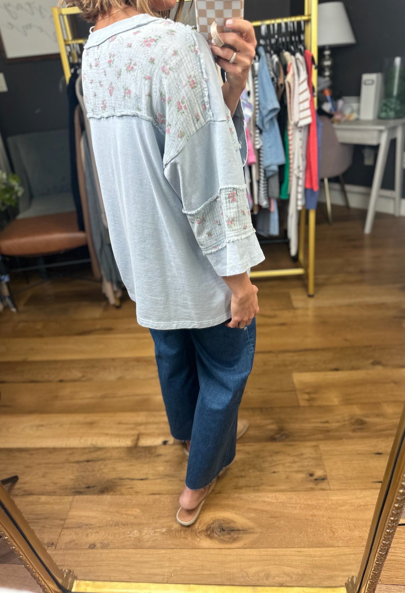 Spring Cheer Oversized Floral Detail Top - Cotton Blue-Easel-Anna Kaytes Boutique, Women's Fashion Boutique in Grinnell, Iowa