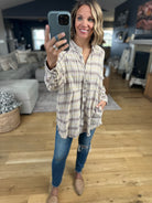 Right Back There Pocket Plaid Button-Down Top-Long Sleeves-In Loom-Anna Kaytes Boutique, Women's Fashion Boutique in Grinnell, Iowa