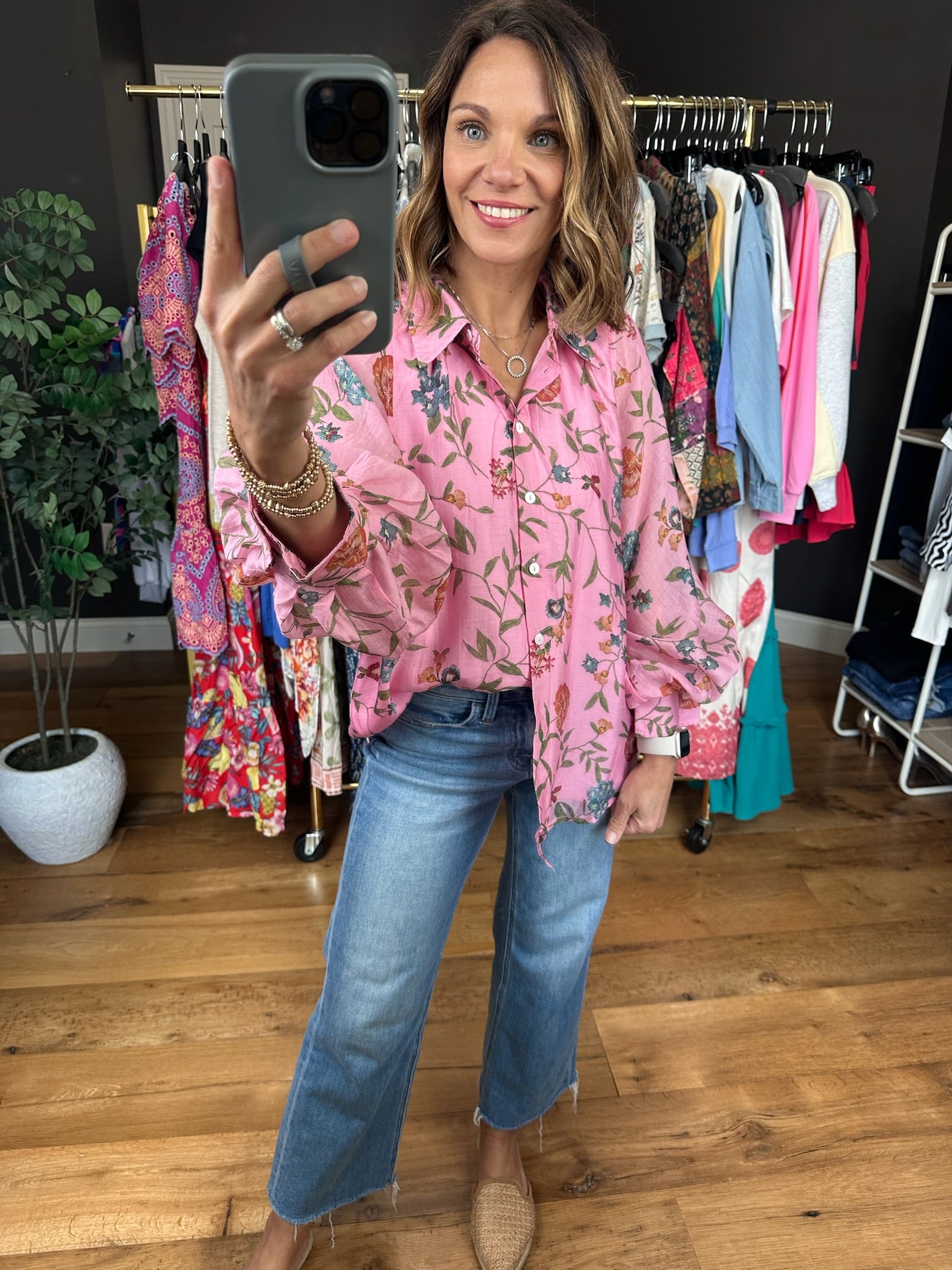 Finding Hope Button-Down Floral Top-Long Sleeves-Entro-Anna Kaytes Boutique, Women's Fashion Boutique in Grinnell, Iowa