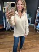 Comfort Zone 1/2 Zip Textured Sweater - Oatmeal-Staccato-Anna Kaytes Boutique, Women's Fashion Boutique in Grinnell, Iowa