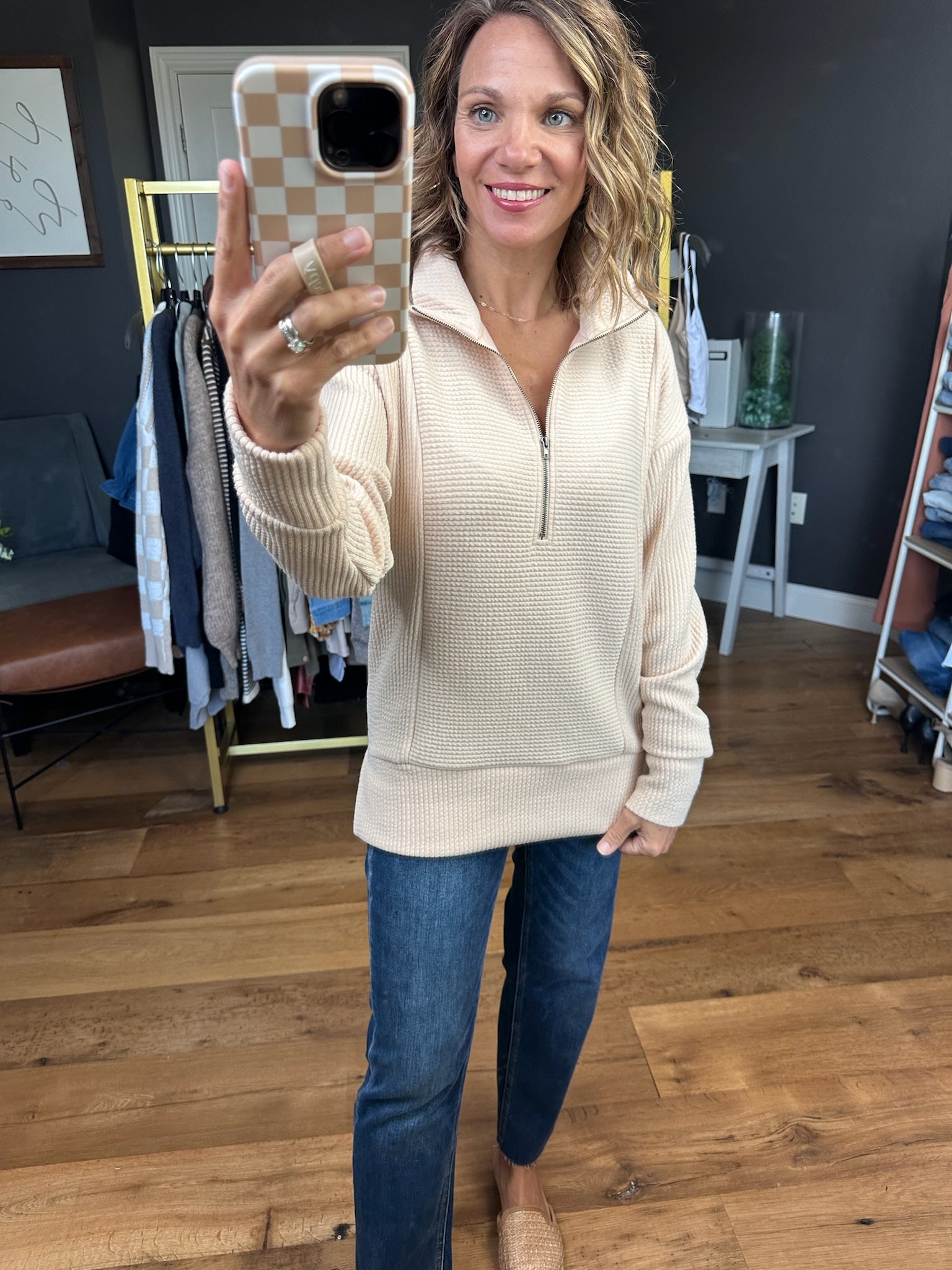 Comfort Zone 1/2 Zip Textured Sweater - Oatmeal-Staccato-Anna Kaytes Boutique, Women's Fashion Boutique in Grinnell, Iowa