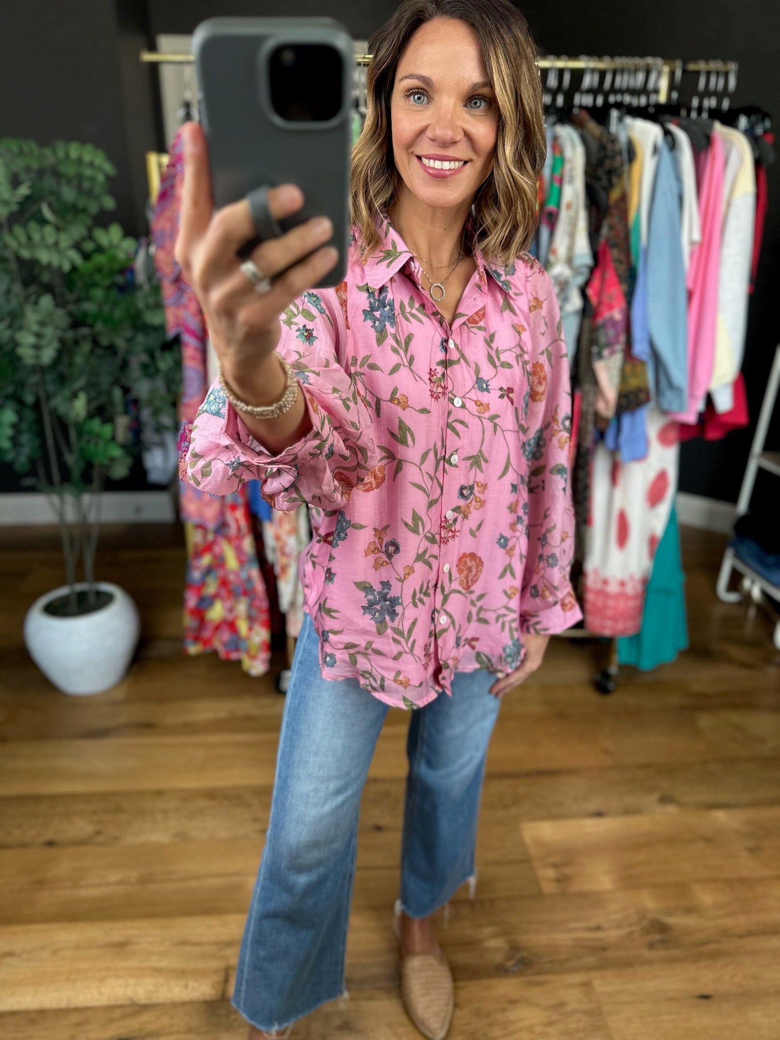 Finding Hope Button-Down Floral Top-Long Sleeves-Entro-Anna Kaytes Boutique, Women's Fashion Boutique in Grinnell, Iowa