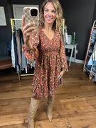 Catching Up Patterned Dress - Rust-Jodifl-Anna Kaytes Boutique, Women's Fashion Boutique in Grinnell, Iowa