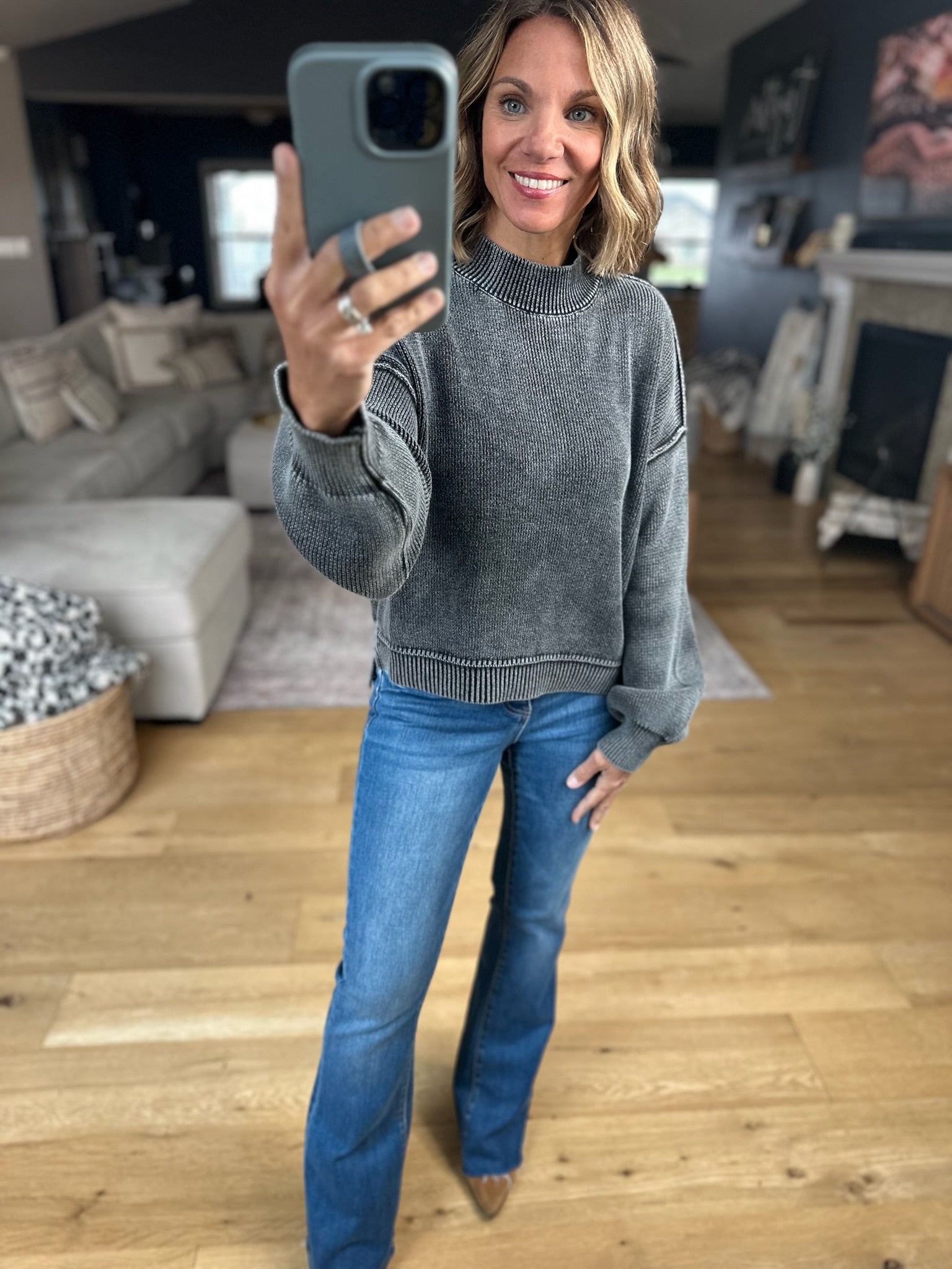 Between The Lines Mock-Neck Sweater-Sweaters-Wishlist-Anna Kaytes Boutique, Women's Fashion Boutique in Grinnell, Iowa