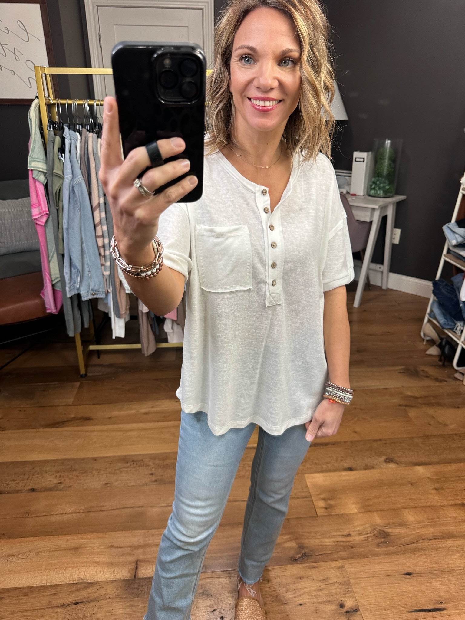 Sweet Symphonies Henley Pocket Tee - Multiple Options-Short Sleeves-Very j NT11432-Anna Kaytes Boutique, Women's Fashion Boutique in Grinnell, Iowa