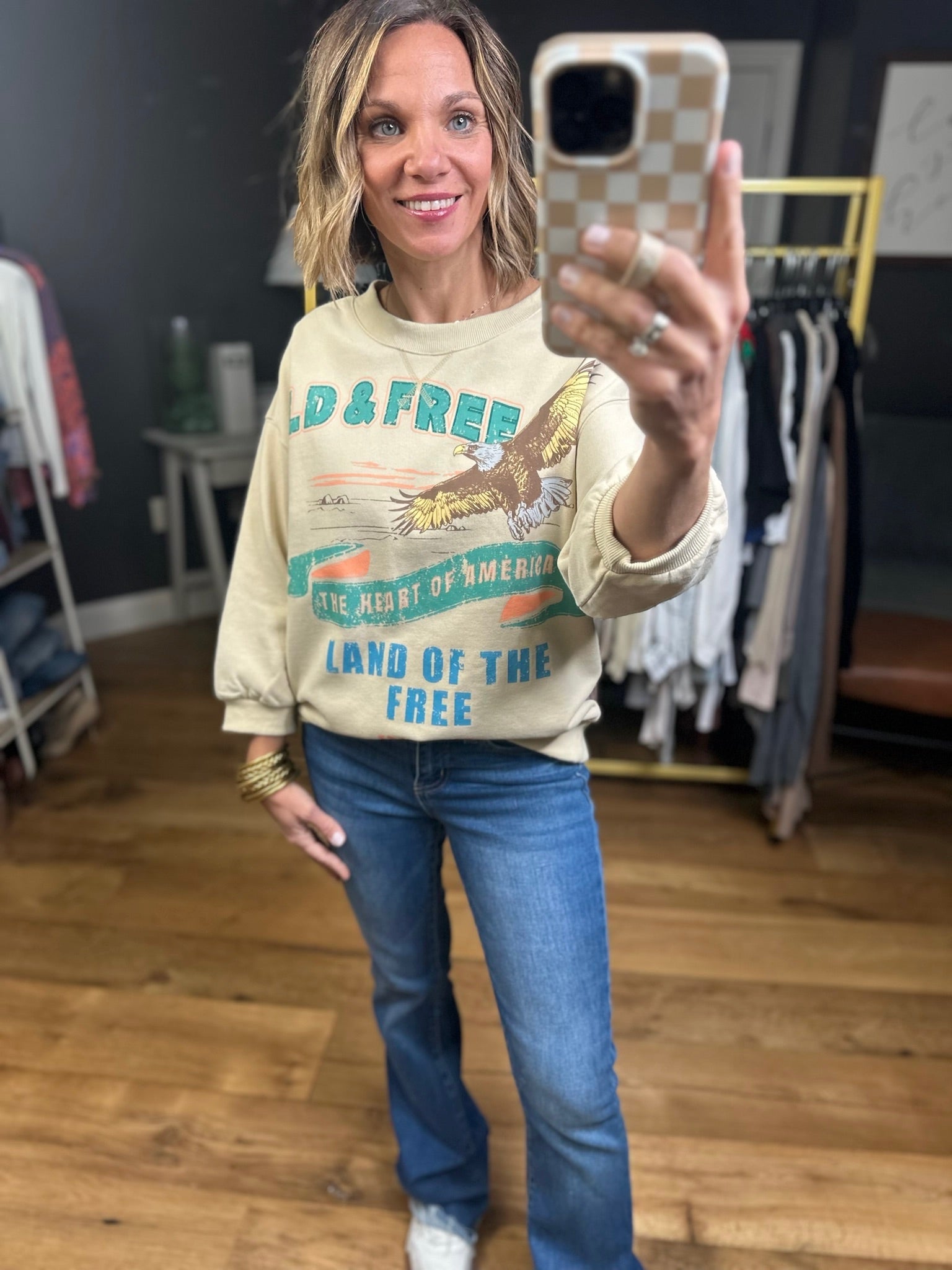 Wild & Free Graphic Crewneck Sweatshirt - Khaki-Easel-Anna Kaytes Boutique, Women's Fashion Boutique in Grinnell, Iowa