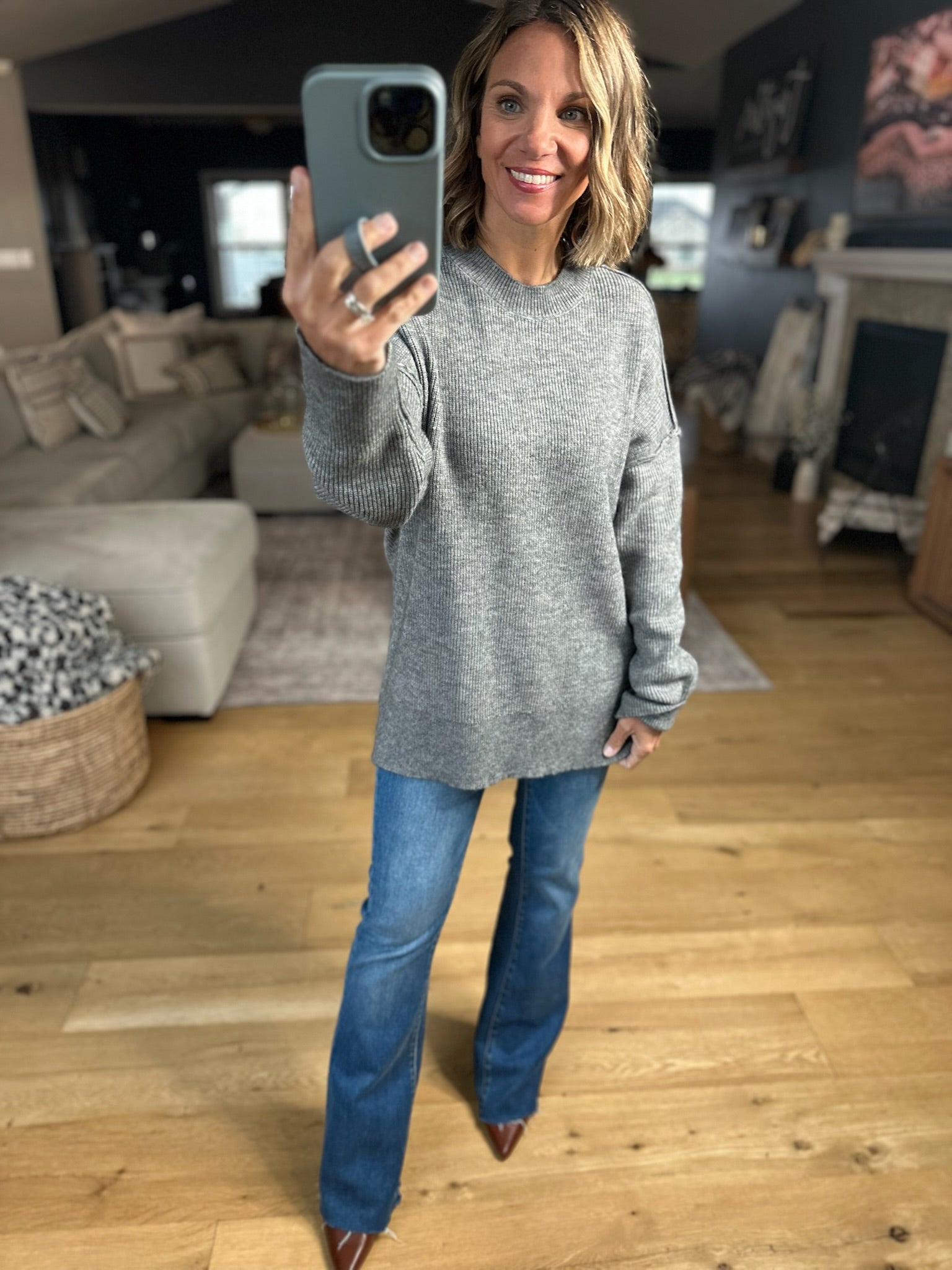 Fall Sentiment Crewneck Sweater - Heather Grey-Sweaters-Thread & Supply-Anna Kaytes Boutique, Women's Fashion Boutique in Grinnell, Iowa