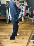 The Kelsey Split Hem Pant + Crew Top Set - Navy-Mono B-Anna Kaytes Boutique, Women's Fashion Boutique in Grinnell, Iowa