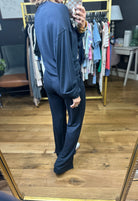 The Kelsey Split Hem Pant + Crew Top Set - Navy-Mono B-Anna Kaytes Boutique, Women's Fashion Boutique in Grinnell, Iowa