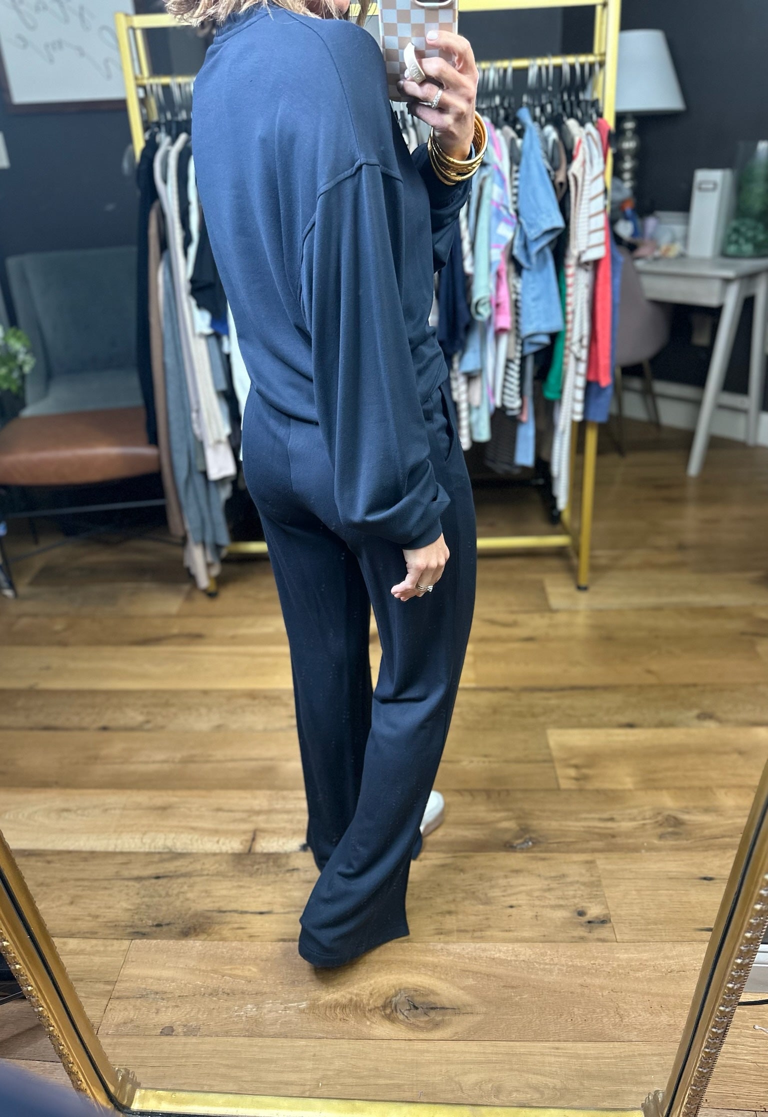 The Kelsey Split Hem Pant + Crew Top Set - Navy-Mono B-Anna Kaytes Boutique, Women's Fashion Boutique in Grinnell, Iowa