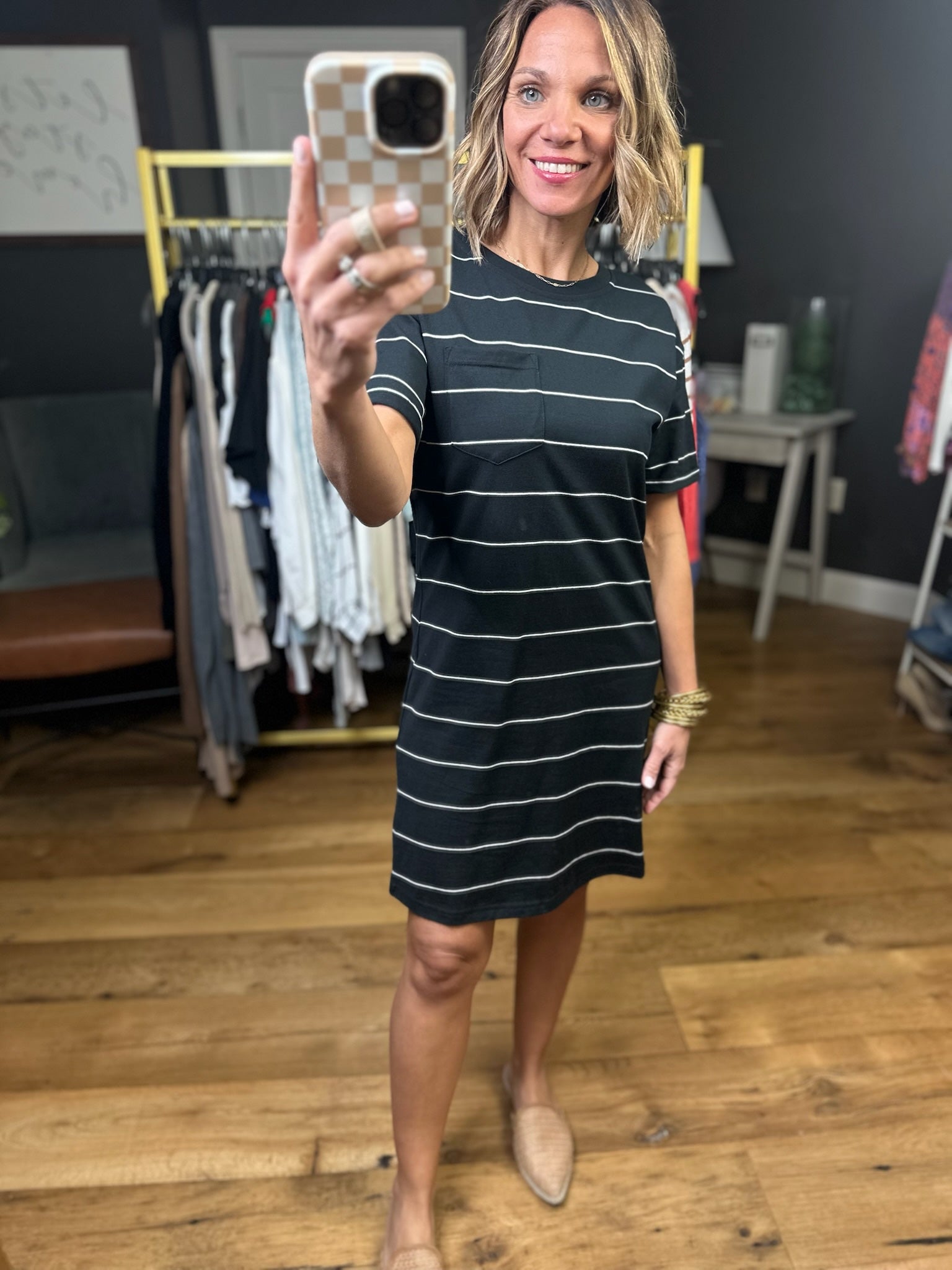 The Summer Striped Pocket T-Shirt Dress - Black/White-Thread & Supply-Anna Kaytes Boutique, Women's Fashion Boutique in Grinnell, Iowa