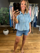Bring It Up Tiered Denim Top-Short Sleeves-Wishlist-Anna Kaytes Boutique, Women's Fashion Boutique in Grinnell, Iowa