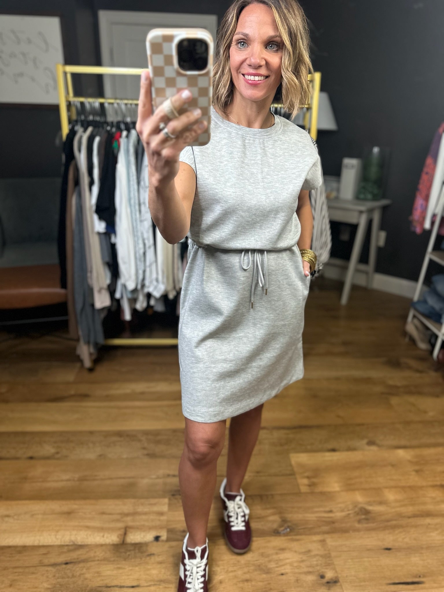 To The Point Scuba Dress - Heather Grey-Staccato-Anna Kaytes Boutique, Women's Fashion Boutique in Grinnell, Iowa