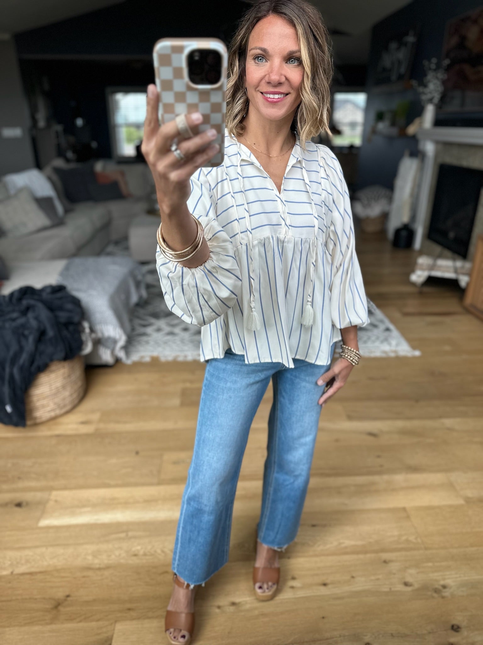 Enjoy The Night Striped Babydoll Top - Blue-Eesome-Anna Kaytes Boutique, Women's Fashion Boutique in Grinnell, Iowa