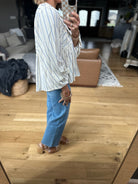 Enjoy The Night Striped Babydoll Top - Blue-Eesome-Anna Kaytes Boutique, Women's Fashion Boutique in Grinnell, Iowa