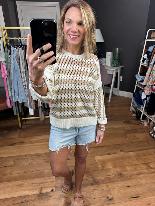 Mentioned By You Knit Striped Sweater - Cream/Taupe-Wishlist WL23-8067-Anna Kaytes Boutique, Women's Fashion Boutique in Grinnell, Iowa