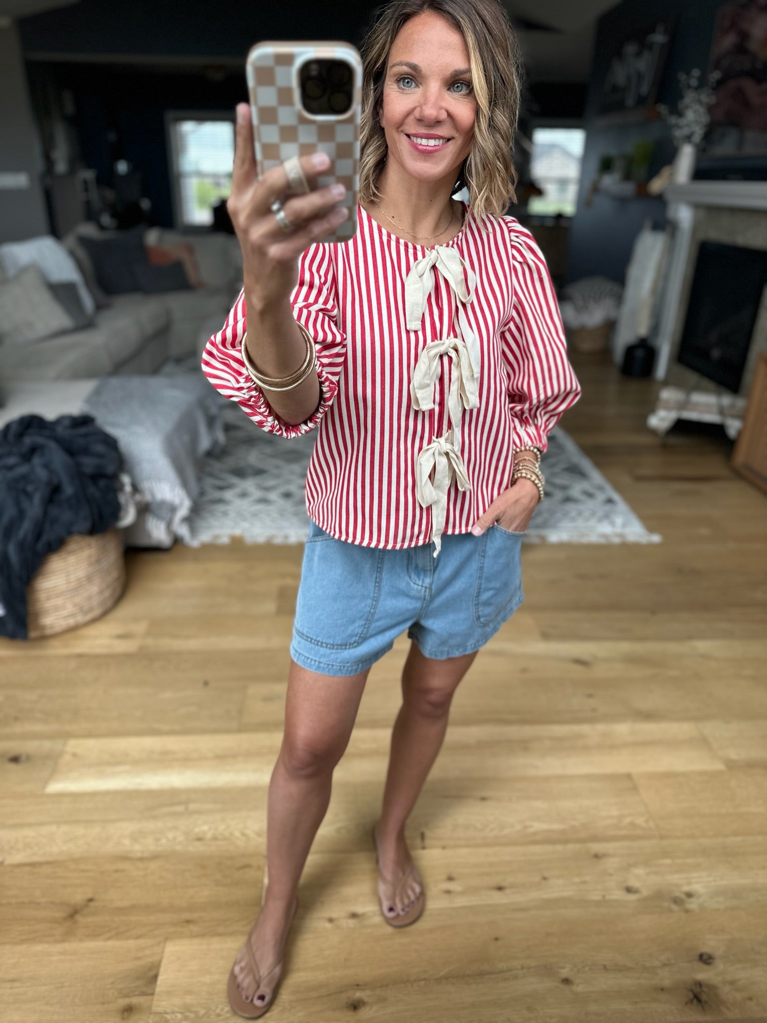 Back Around Bow-Detail Striped Top - Red-Jodifl-Anna Kaytes Boutique, Women's Fashion Boutique in Grinnell, Iowa