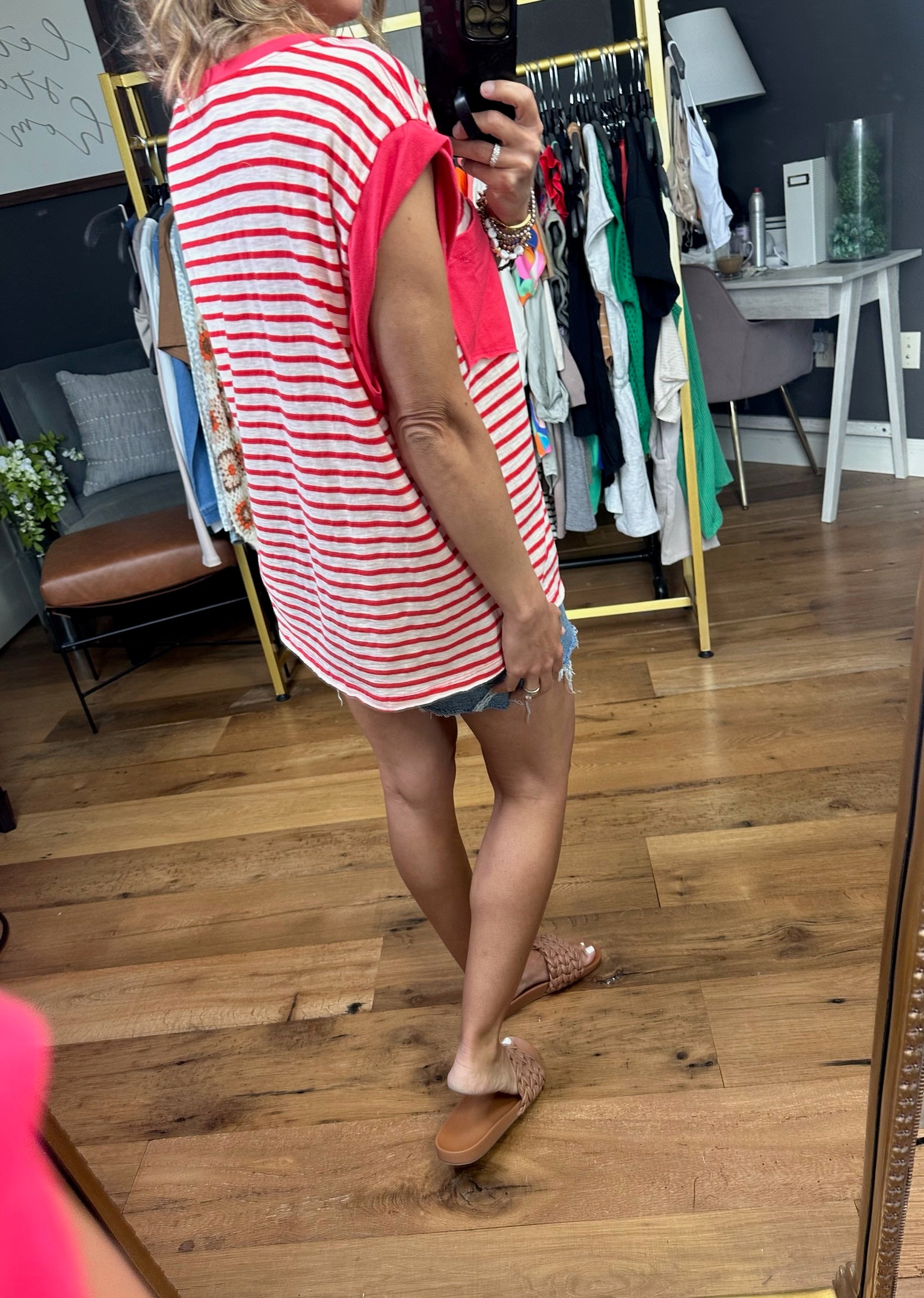 For the Freedom Striped Pocket Tee - Red-Short Sleeves-Ces Femme-Anna Kaytes Boutique, Women's Fashion Boutique in Grinnell, Iowa