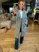The Elliott Houndstooth Coat - Hunter Green-Jackets-Skies Are Blue-Anna Kaytes Boutique, Women's Fashion Boutique in Grinnell, Iowa