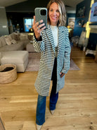 The Elliott Houndstooth Coat - Hunter Green-Jackets-Skies Are Blue-Anna Kaytes Boutique, Women's Fashion Boutique in Grinnell, Iowa