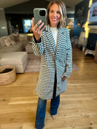 The Elliott Houndstooth Coat - Hunter Green-Jackets-Skies Are Blue-Anna Kaytes Boutique, Women's Fashion Boutique in Grinnell, Iowa