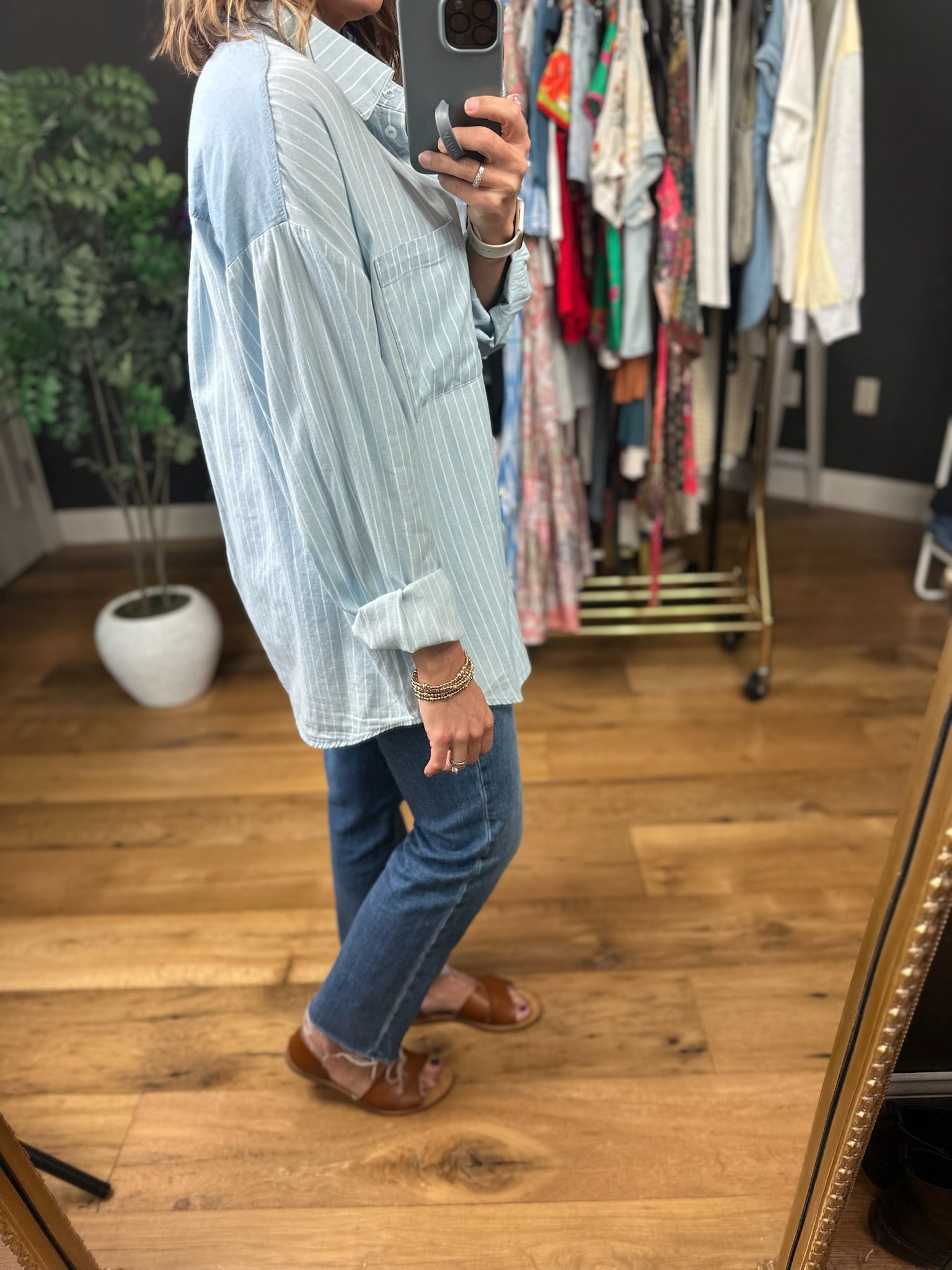 In The Clouds Two-Toned Denim Top-Sweaters-ee:some-Anna Kaytes Boutique, Women's Fashion Boutique in Grinnell, Iowa