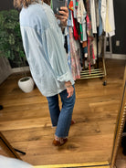 In The Clouds Two-Toned Denim Top-Sweaters-ee:some-Anna Kaytes Boutique, Women's Fashion Boutique in Grinnell, Iowa