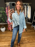 In The Clouds Two-Toned Denim Top-Sweaters-ee:some-Anna Kaytes Boutique, Women's Fashion Boutique in Grinnell, Iowa