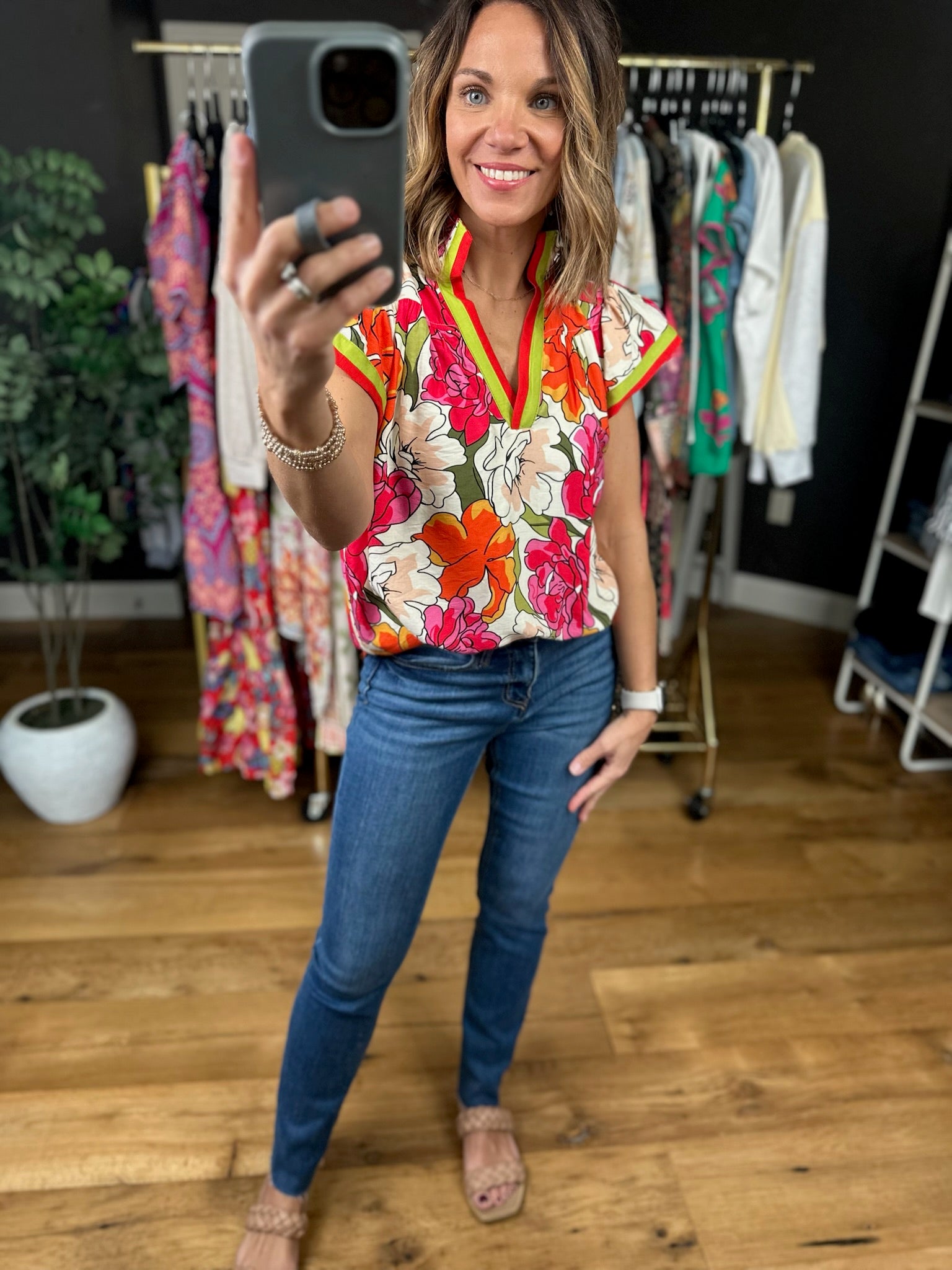 Spring Memories Floral Top-Short Sleeves-Umgee-Anna Kaytes Boutique, Women's Fashion Boutique in Grinnell, Iowa