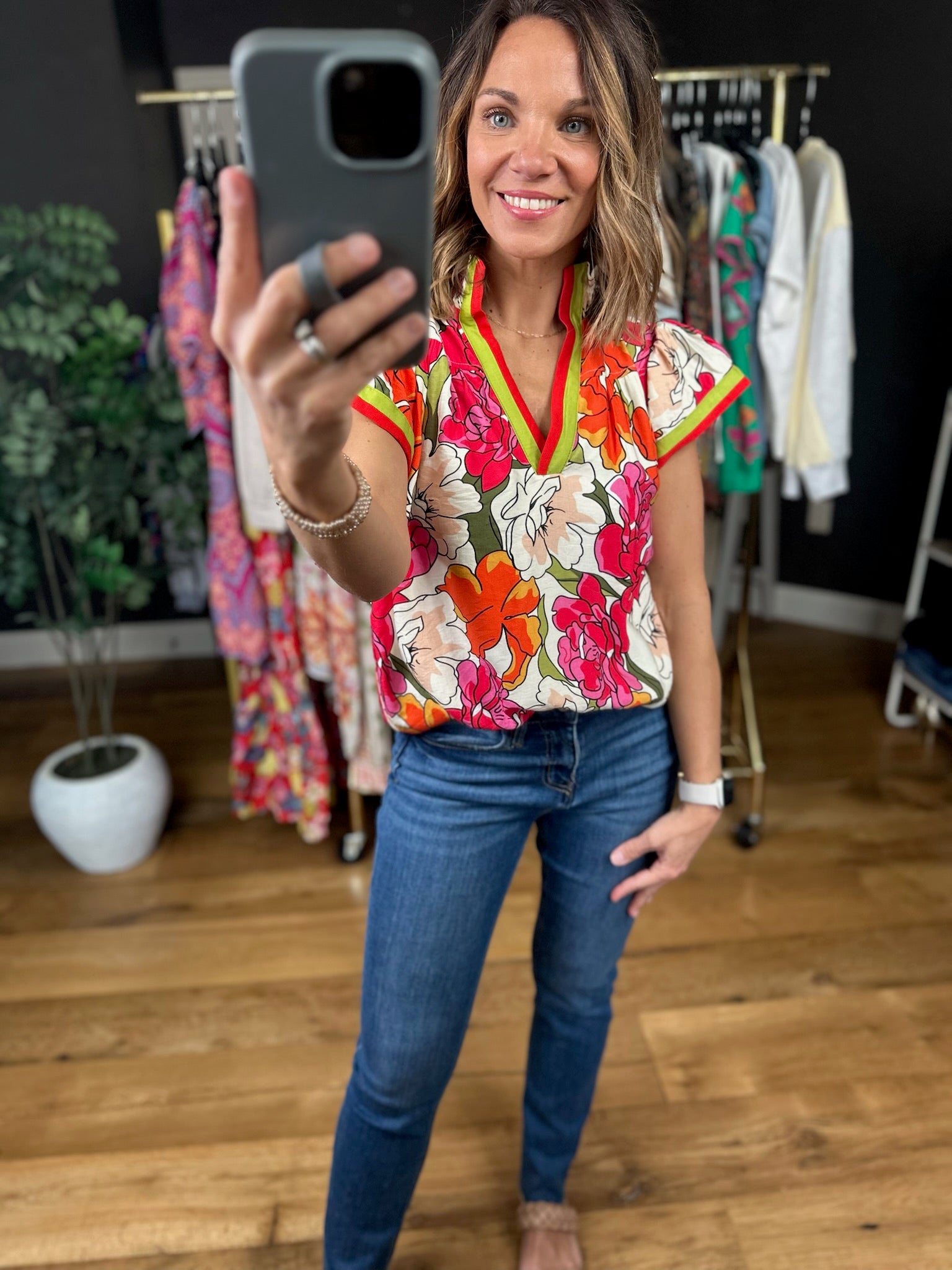 Spring Memories Floral Top-Short Sleeves-Umgee-Anna Kaytes Boutique, Women's Fashion Boutique in Grinnell, Iowa