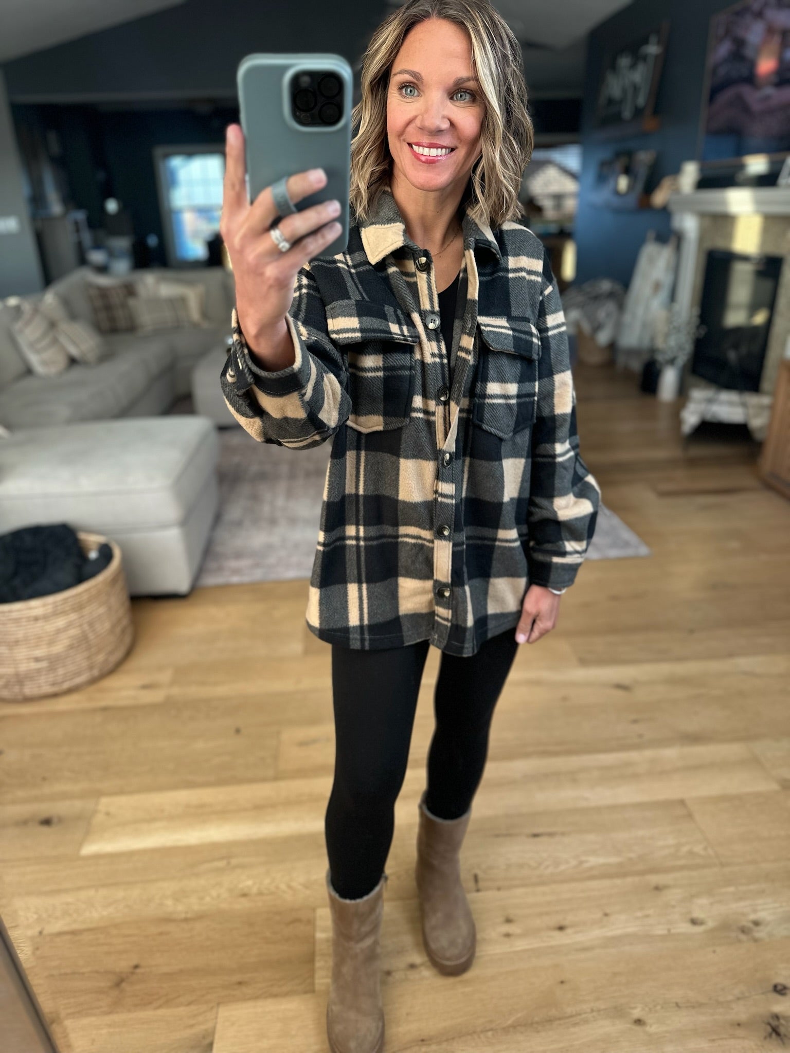 **Pretty In Plaid Fleece Shacket-Sweaters-Active Basics-Anna Kaytes Boutique, Women's Fashion Boutique in Grinnell, Iowa