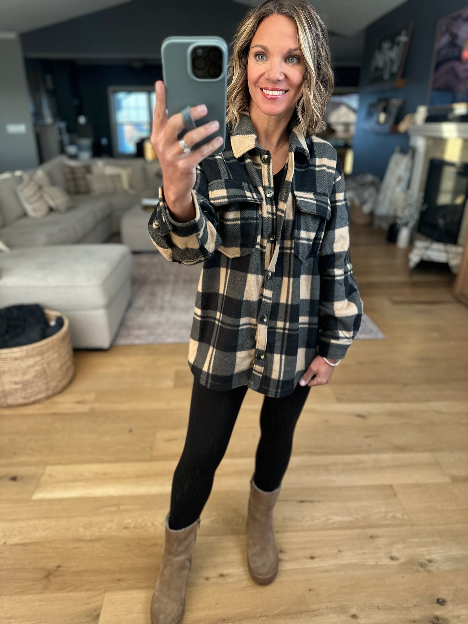 Pretty In Plaid Fleece Shacket-Sweaters-Active Basics-Anna Kaytes Boutique, Women's Fashion Boutique in Grinnell, Iowa