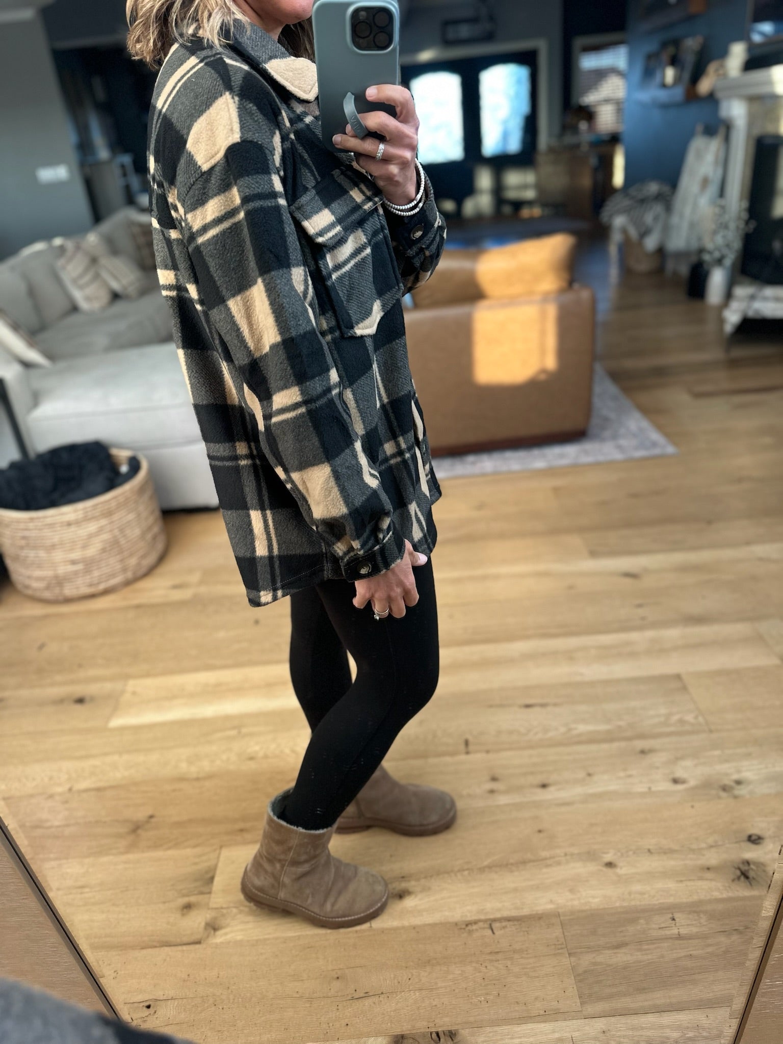 **Pretty In Plaid Fleece Shacket-Sweaters-Active Basics-Anna Kaytes Boutique, Women's Fashion Boutique in Grinnell, Iowa