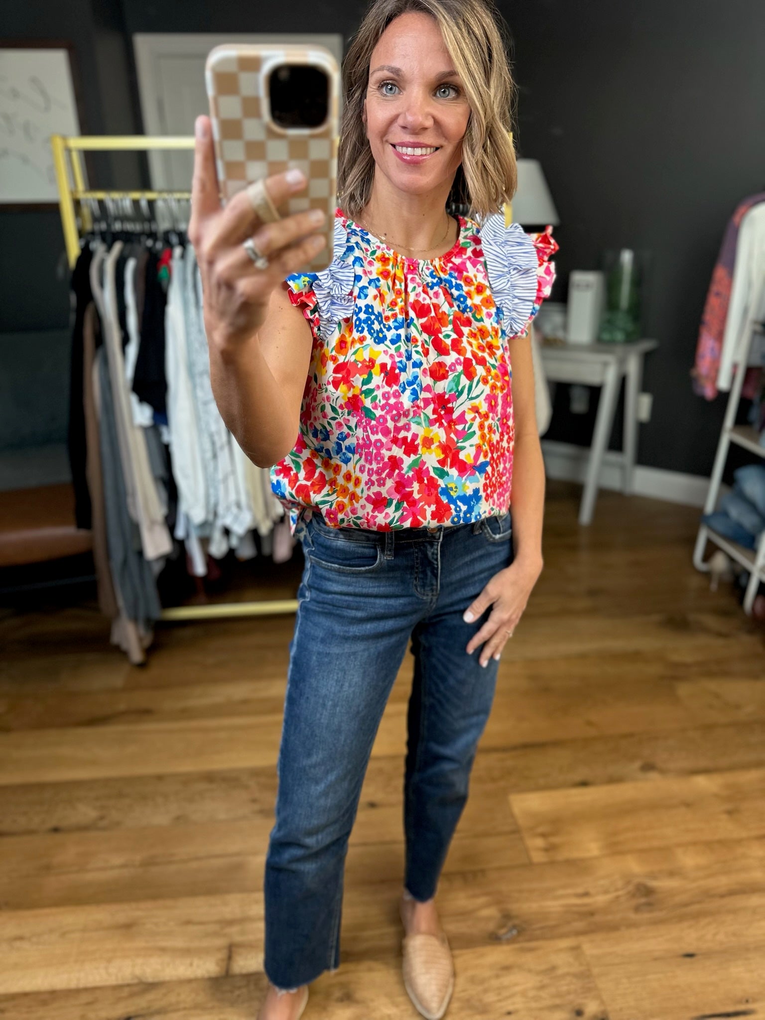 Complete Me Floral Flutter Sleeve Top - Blue Multi-Jodifl-Anna Kaytes Boutique, Women's Fashion Boutique in Grinnell, Iowa