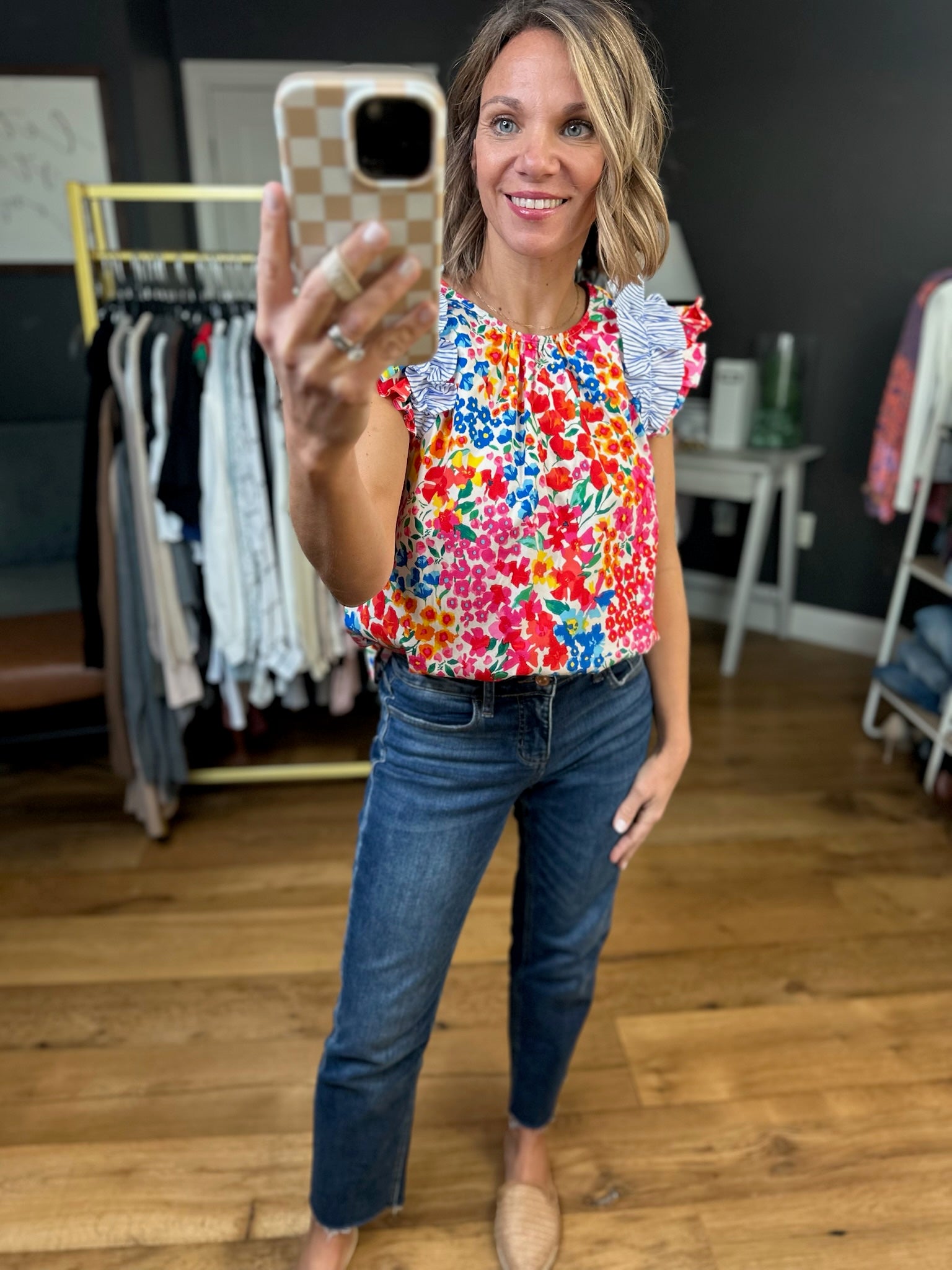 Complete Me Floral Flutter Sleeve Top - Blue Multi-Jodifl-Anna Kaytes Boutique, Women's Fashion Boutique in Grinnell, Iowa