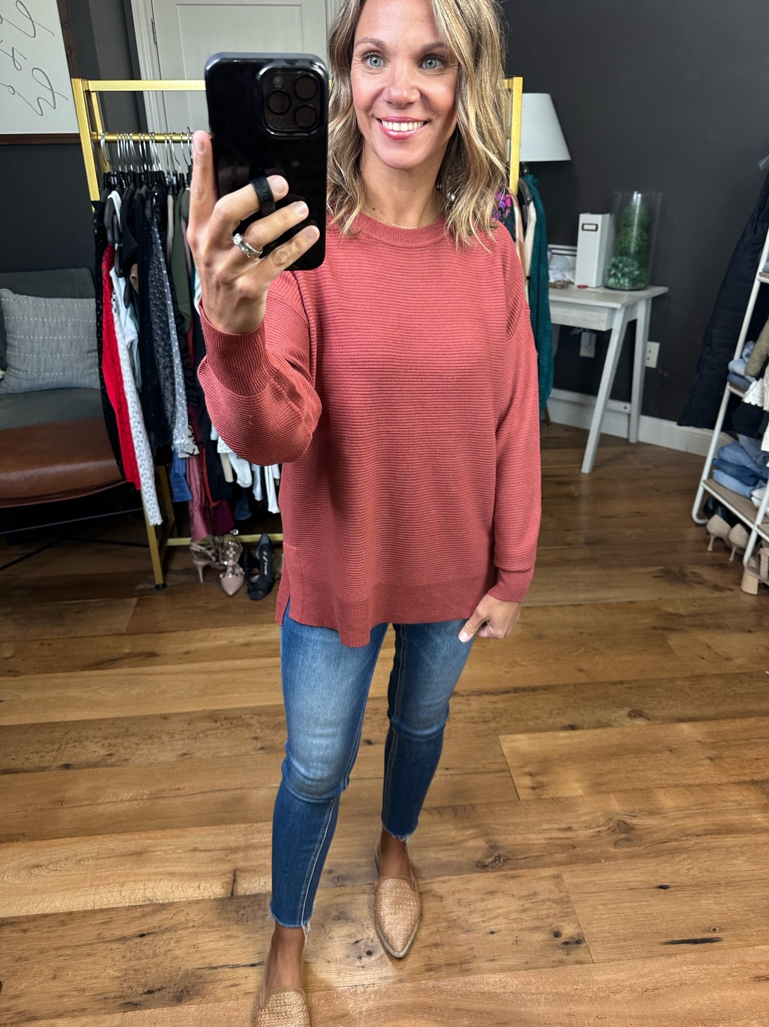 Capture The Moment Textured Crew Sweater With Slit Hem Detail - Multiple Options
