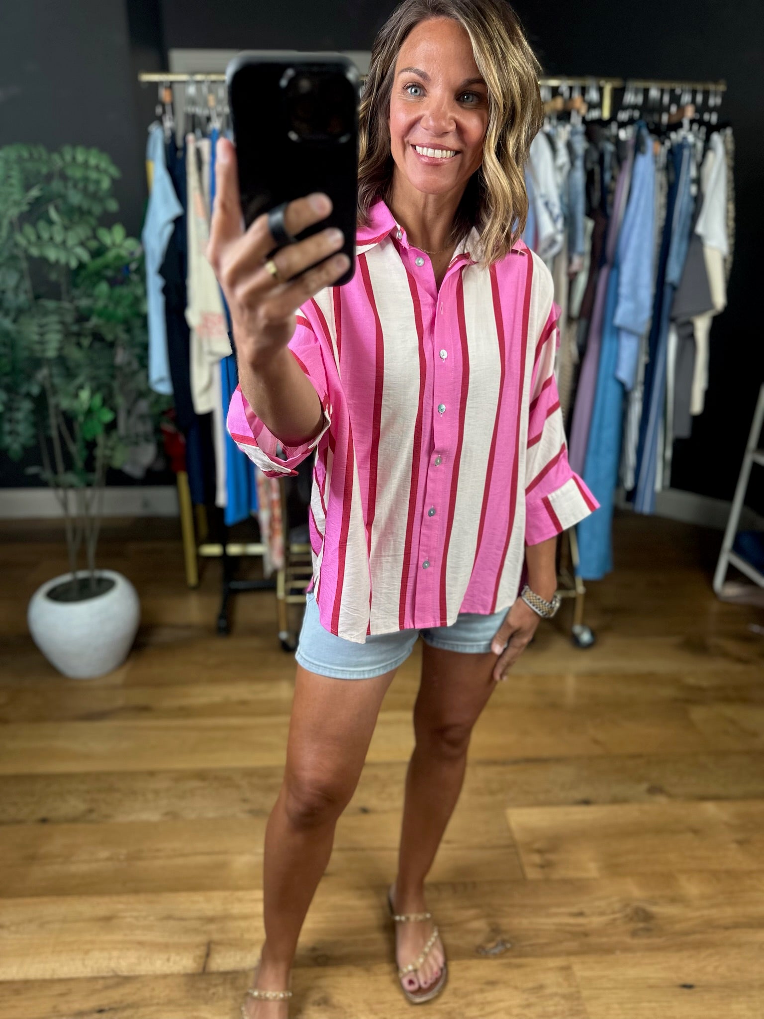 Trust The Process Button-Down Top-Short Sleeves-Entro-Anna Kaytes Boutique, Women's Fashion Boutique in Grinnell, Iowa