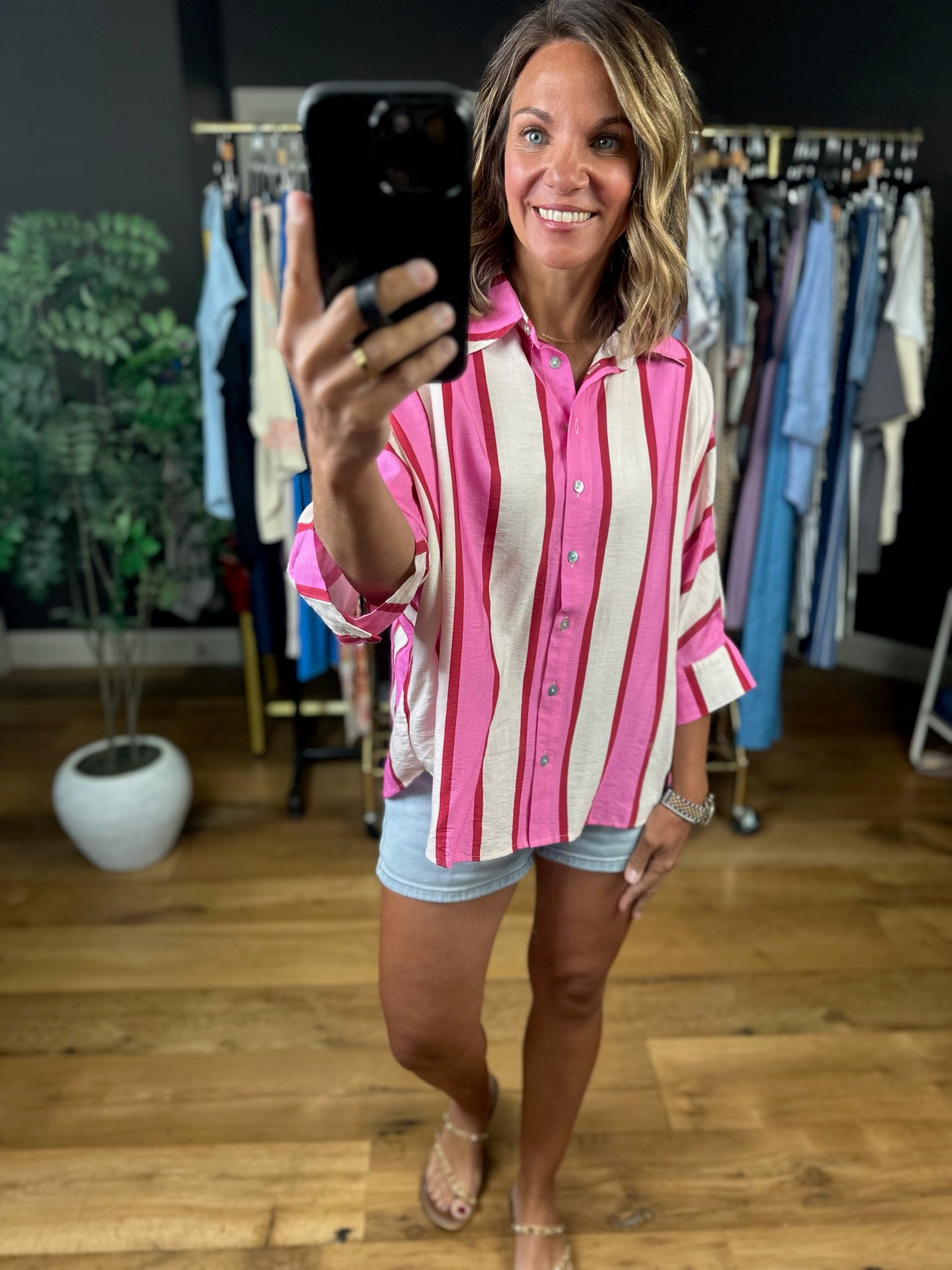 Trust The Process Button-Down Top-Short Sleeves-Entro-Anna Kaytes Boutique, Women's Fashion Boutique in Grinnell, Iowa