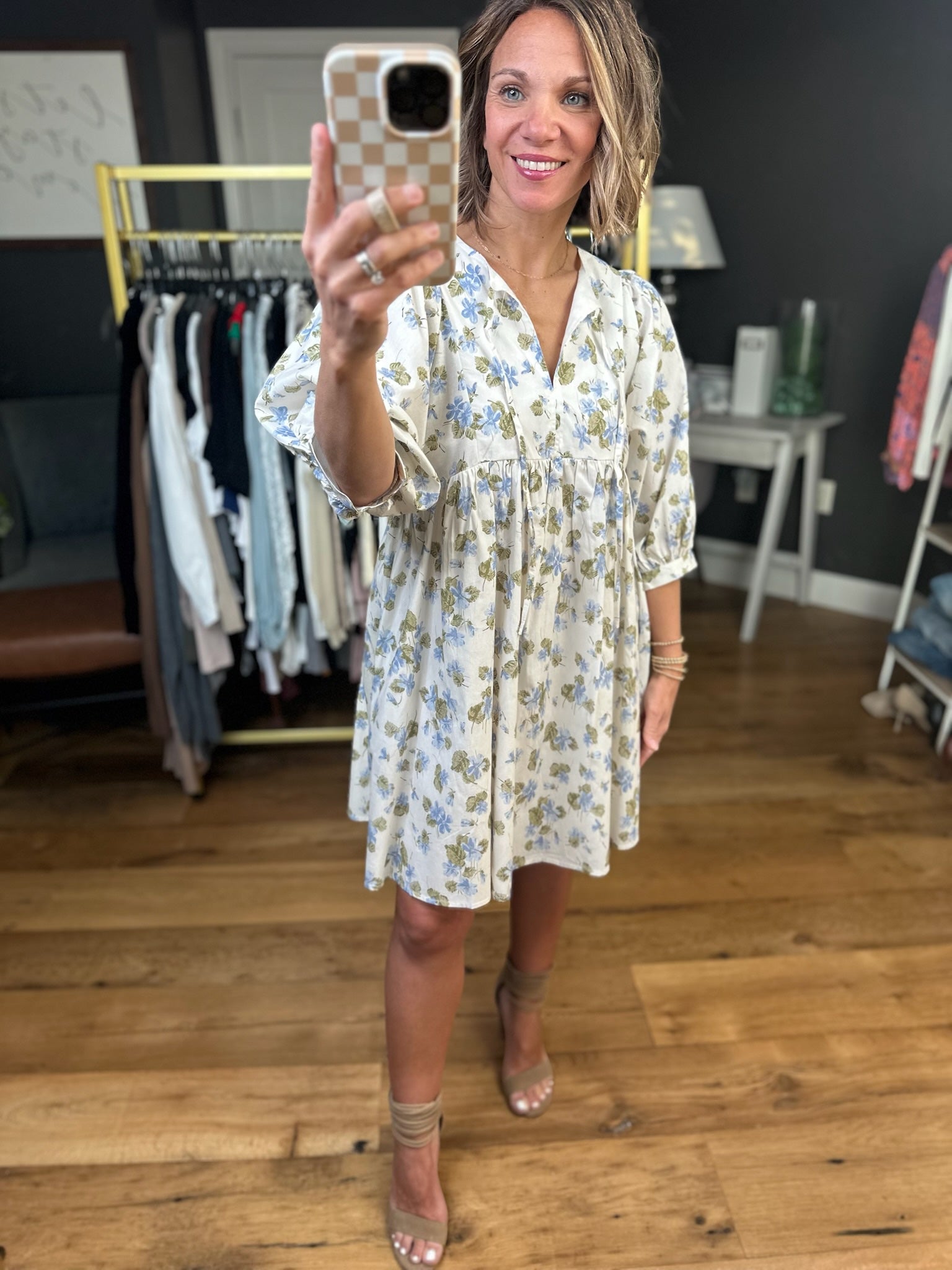 Make Me Believe Floral Dress - Blue/Ecru-Wishlist-Anna Kaytes Boutique, Women's Fashion Boutique in Grinnell, Iowa