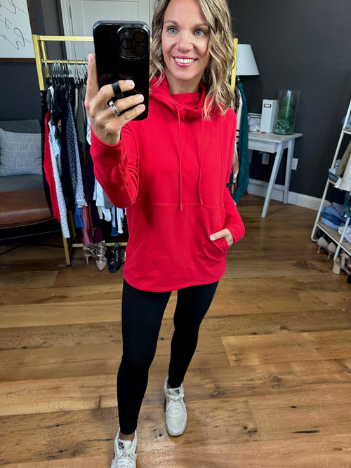 Get In Line Cowl Neck Pocket Sweatshirt - Red-Sweaters-Mono B-Anna Kaytes Boutique, Women's Fashion Boutique in Grinnell, Iowa