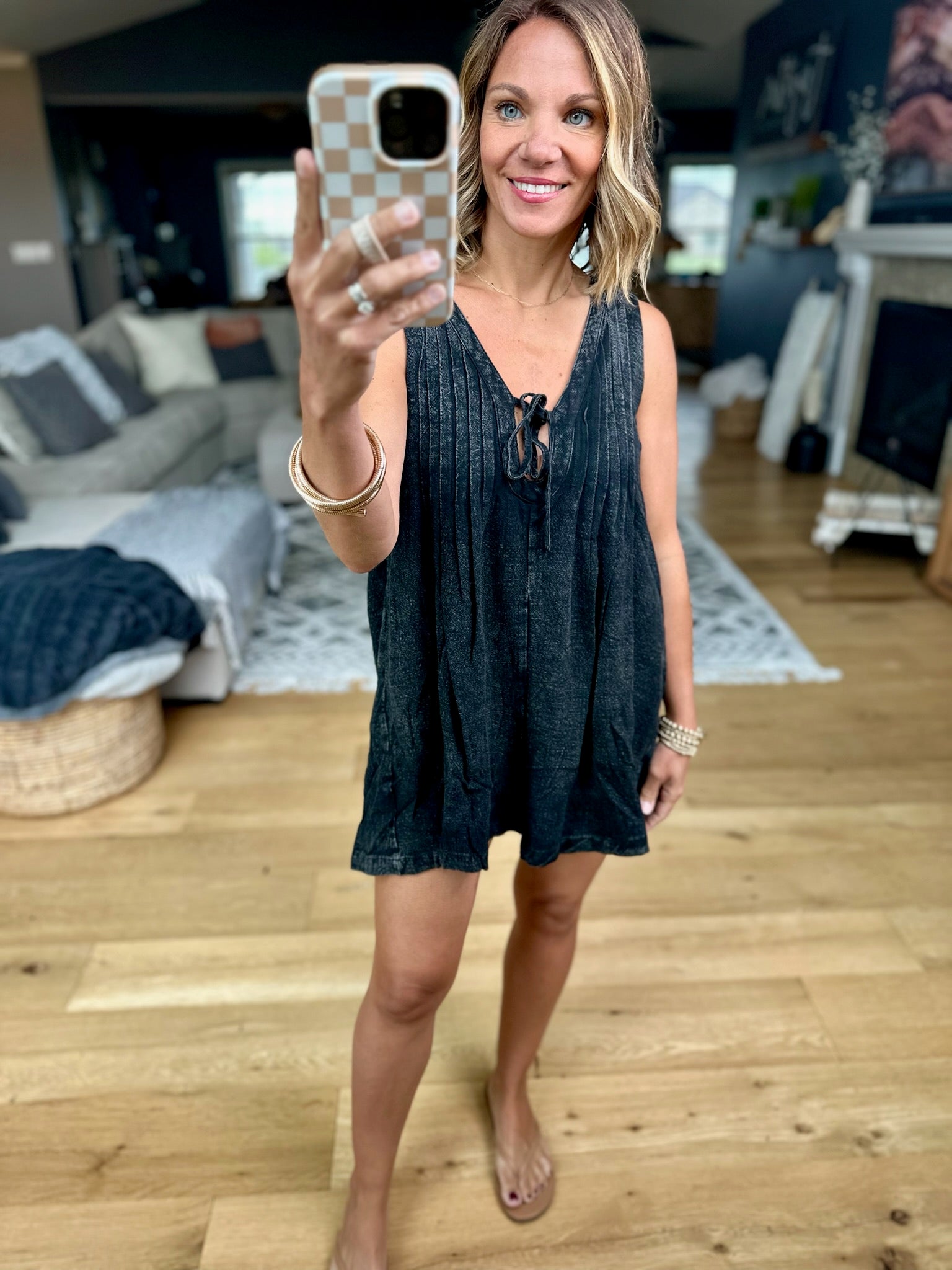 The Real Thing Tie-Front Romper-Dresses-Very J-Anna Kaytes Boutique, Women's Fashion Boutique in Grinnell, Iowa