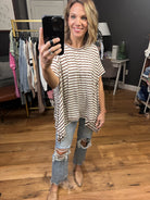 Come Together Striped Waterfall Hem Tee - Coffee-Short Sleeves-Entro T22381-Anna Kaytes Boutique, Women's Fashion Boutique in Grinnell, Iowa