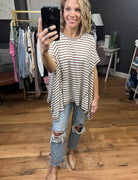 Come Together Striped Waterfall Hem Tee - Coffee-Short Sleeves-Entro T22381-Anna Kaytes Boutique, Women's Fashion Boutique in Grinnell, Iowa