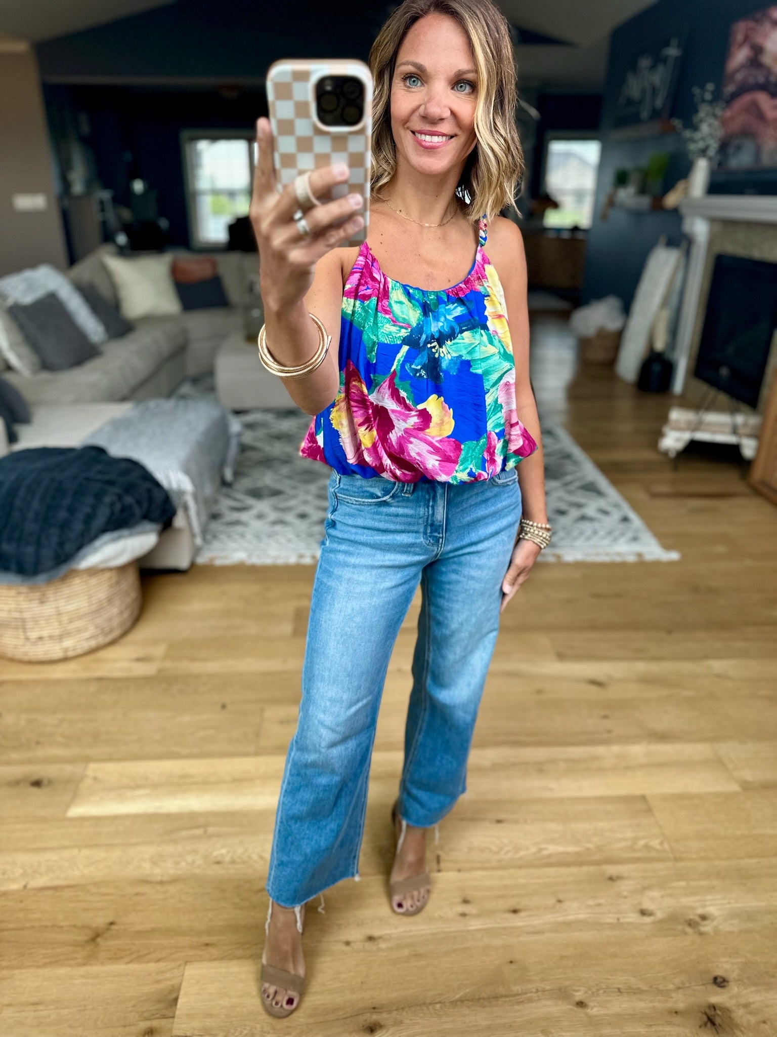 Islands Far Away Floral Top-Skies Are Blue-Anna Kaytes Boutique, Women's Fashion Boutique in Grinnell, Iowa