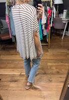 Come Together Striped Waterfall Hem Tee - Coffee-Short Sleeves-Entro T22381-Anna Kaytes Boutique, Women's Fashion Boutique in Grinnell, Iowa