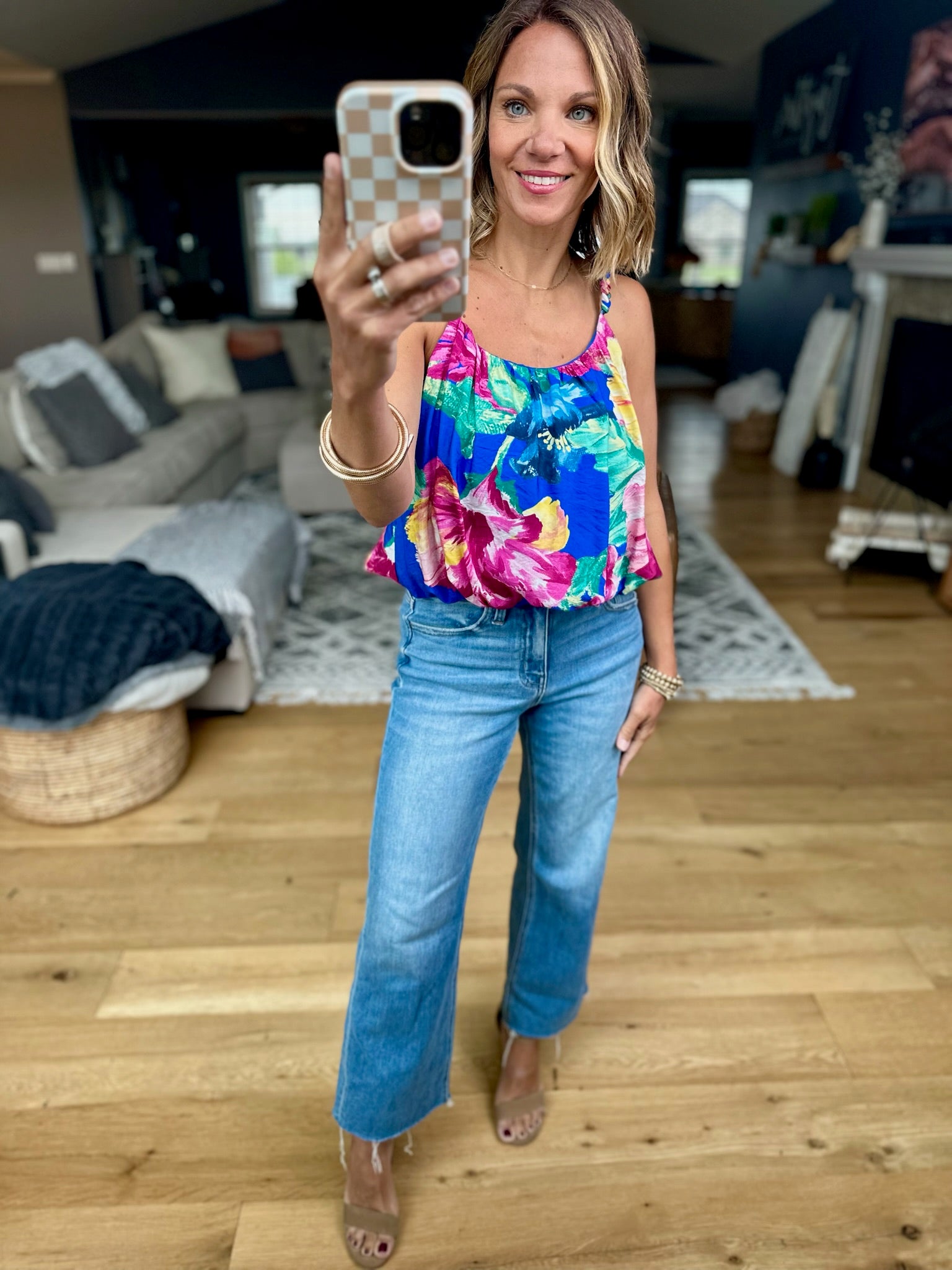 Islands Far Away Floral Top-Skies Are Blue-Anna Kaytes Boutique, Women's Fashion Boutique in Grinnell, Iowa