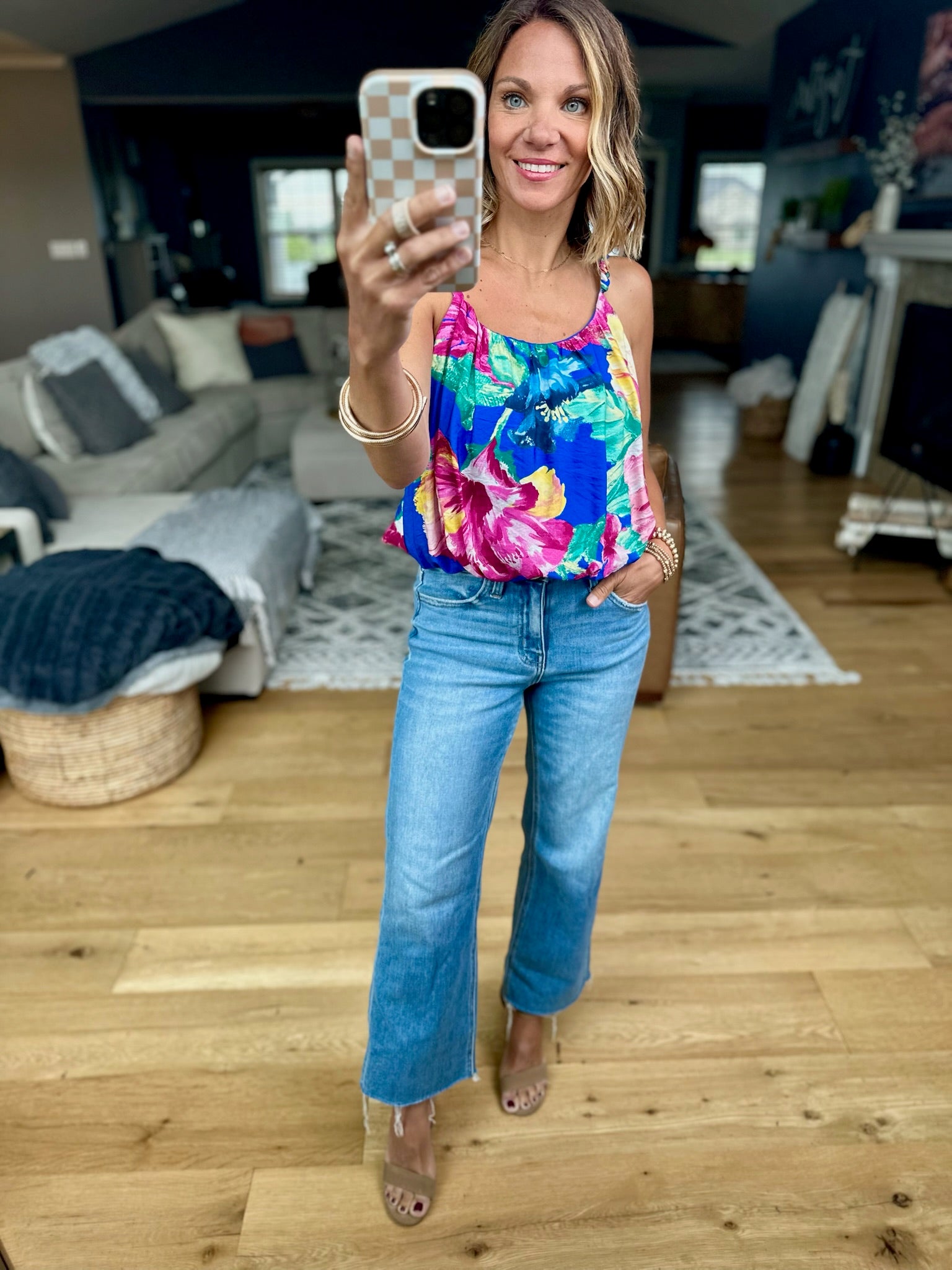 Islands Far Away Floral Top-Skies Are Blue-Anna Kaytes Boutique, Women's Fashion Boutique in Grinnell, Iowa