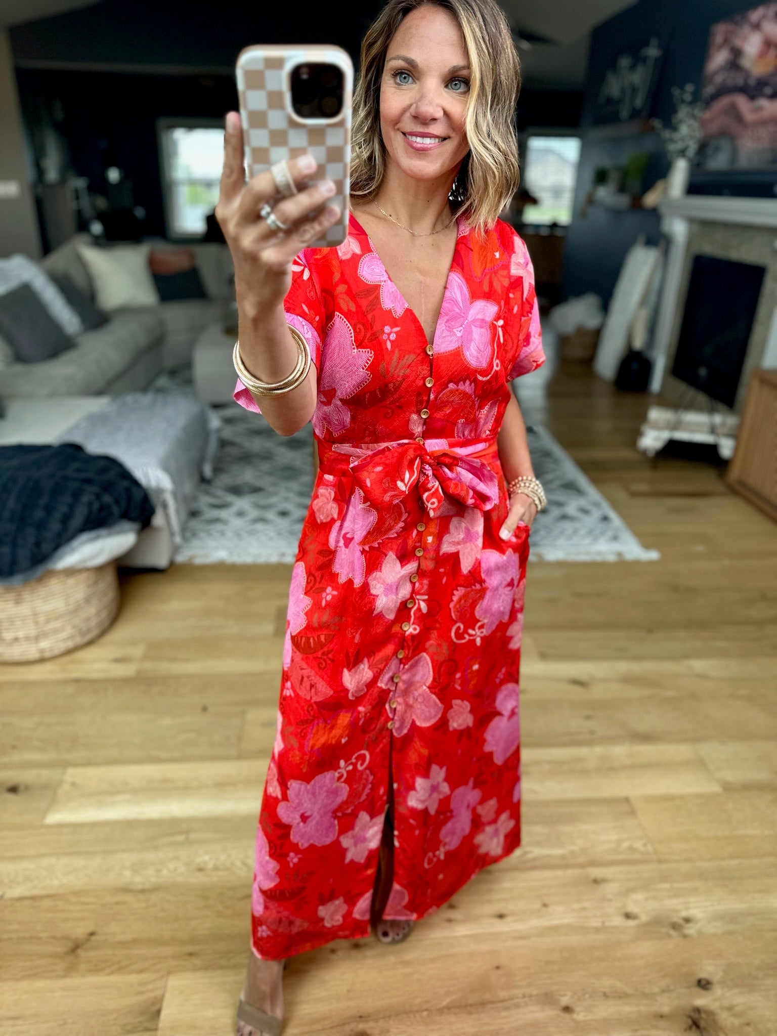 Golden Hour Floral Pocket Dress-THML-Anna Kaytes Boutique, Women's Fashion Boutique in Grinnell, Iowa