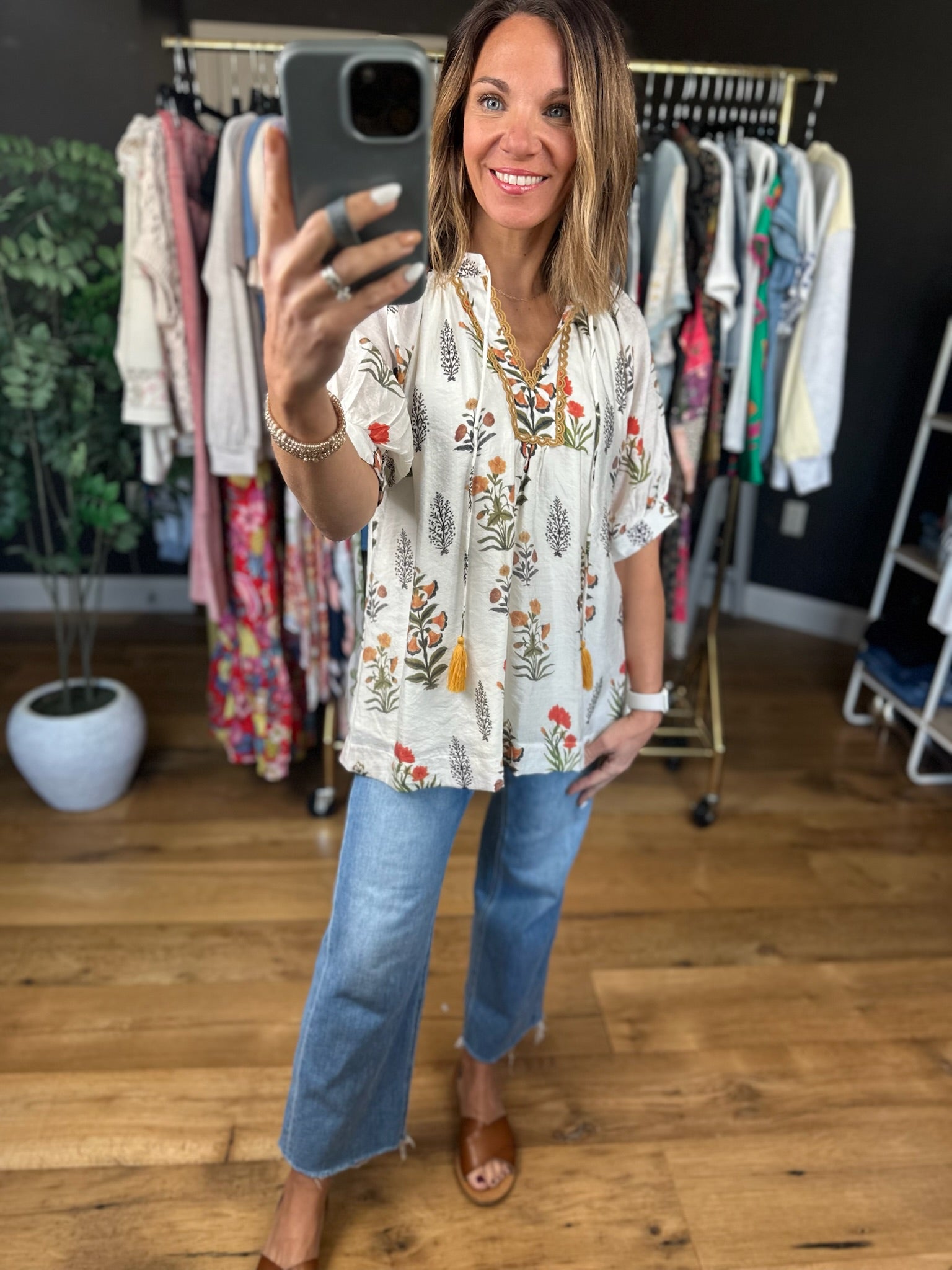 Petal & Grace Floral Top-Short Sleeves-Umgee-Anna Kaytes Boutique, Women's Fashion Boutique in Grinnell, Iowa